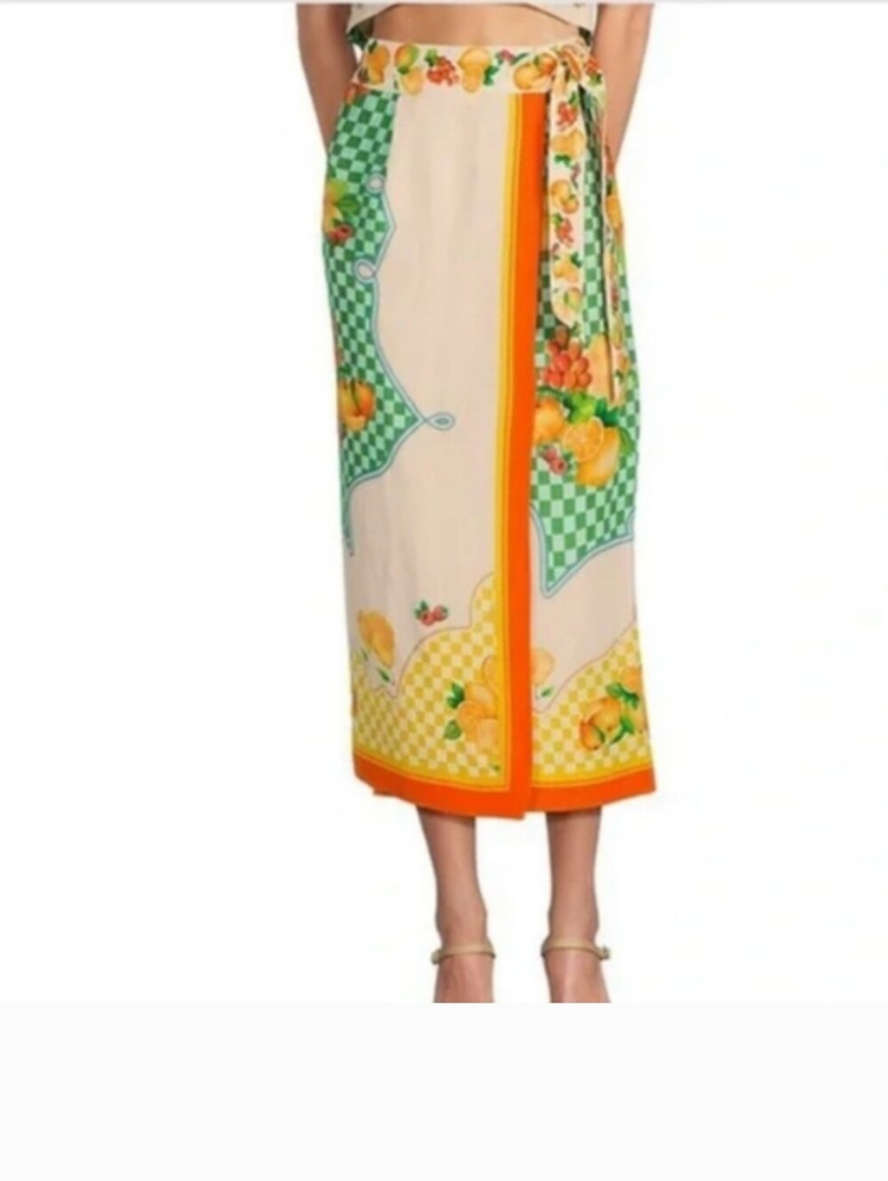 NWT ANTONIO MELANI Clio Citrus Bliss Floral Printed Sati Coordinating Wrap Skirt